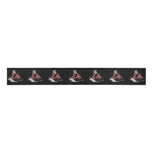 Santa Claus Snowmobile Motor Sled Funny Christmas Grosgrain Lint (Voorkant)