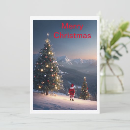 Santa Claus Snowy Mountain Vakantie Kaart | Feeste (Staand voorkant)