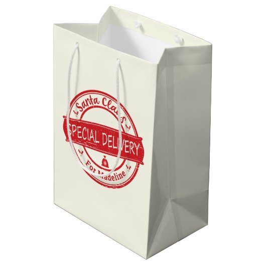 Santa Claus Special Delivery Add Name Medium Cadeauzakje (Achterkant Gekanteld)