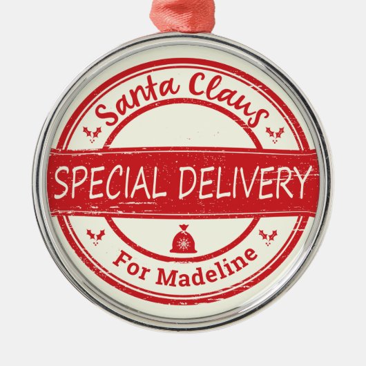 Santa Claus Speciale Levering Aangepaste Naam Metalen Ornament (Voorkant)