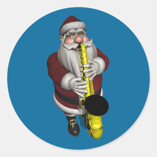 Santa Claus-speelsaxophone Ronde Sticker (Voorkant)