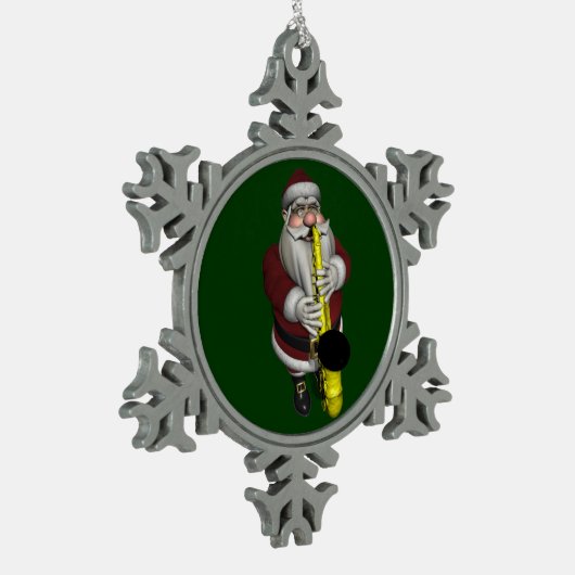 Santa Claus-speelsaxophone Tin Sneeuwvlok Ornament (Links)