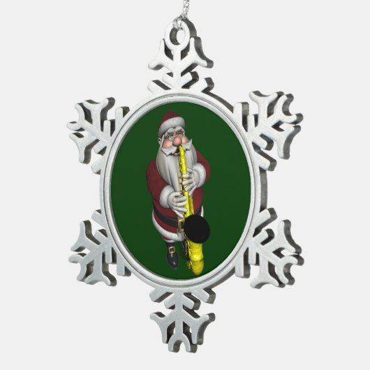 Santa Claus-speelsaxophone Tin Sneeuwvlok Ornament (Rechts)