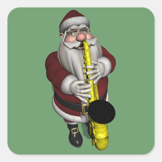 Santa Claus-speelsaxophone Vierkante Sticker (Voorkant)