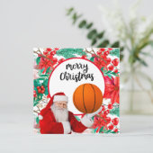 Santa Claus speelt basketbal kerst Kaart (Staand voorkant)