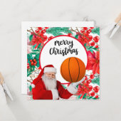 Santa Claus speelt basketbal kerst Kaart (Voorkant / Achterkant in situ)