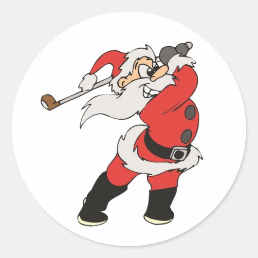 Santa Claus speelt golf Ronde Sticker (Voorkant)