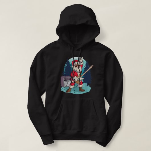 Santa Claus speelt Guitar Funny Rock Kerstmis Hoodie (Design voorkant)