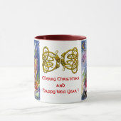 SANTA CLAUS SPEELT HARP Gold Celtic Knots White Mok (Midden)