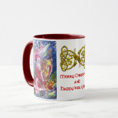 SANTA CLAUS SPEELT HARP Gold Celtic Knots White Mok (Voorkant links)