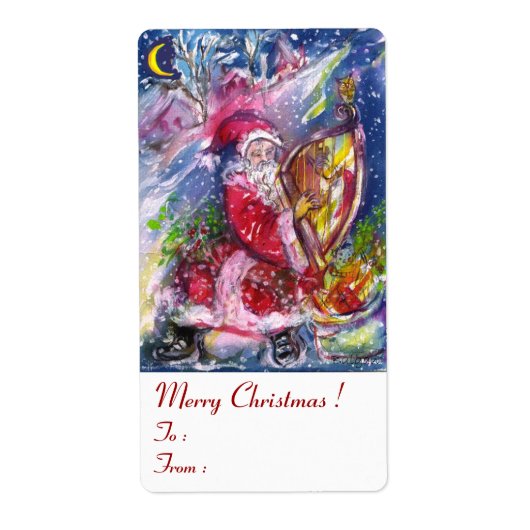 SANTA CLAUS SPEELT HARP IN HET MOONLIGHT ETIKET (Voorkant)