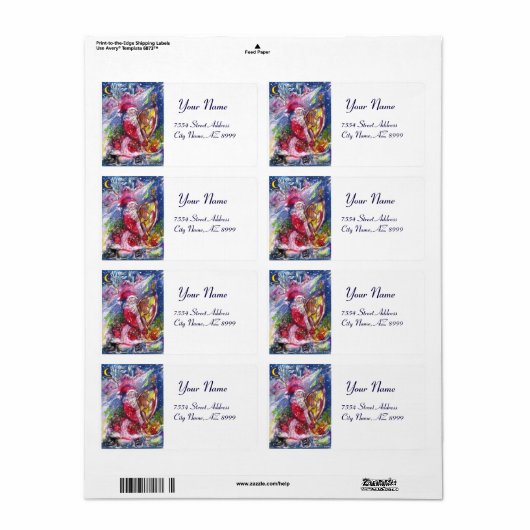 SANTA CLAUS SPEELT HARP IN HET MOONLIGHT ETIKET (Full Sheet)