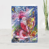 SANTA CLAUS SPEELT HARP IN HET MOONLIGHT FEESTDAGEN KAART (Voorkant)