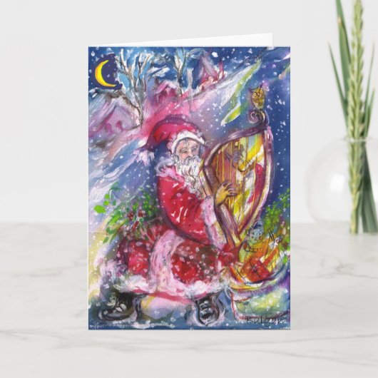 SANTA CLAUS SPEELT HARP IN HET MOONLIGHT FEESTDAGEN KAART (Voorkant)