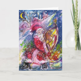 SANTA CLAUS SPEELT HARP IN HET MOONLIGHT FEESTDAGEN KAART