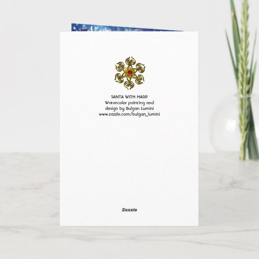 SANTA CLAUS SPEELT HARP IN HET MOONLIGHT FEESTDAGEN KAART (Achterkant)