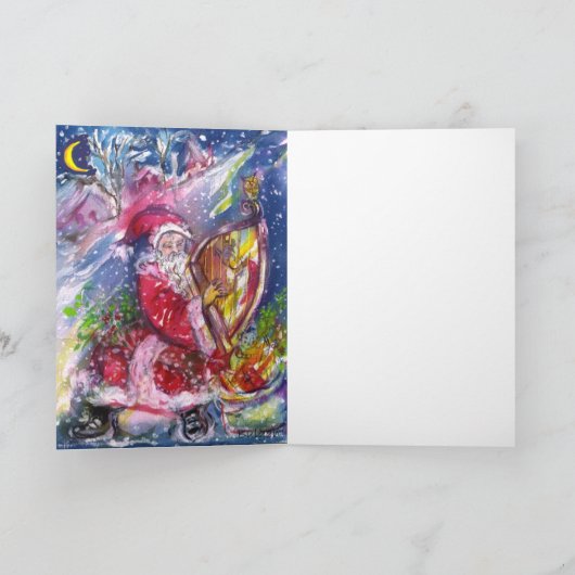 SANTA CLAUS SPEELT HARP IN HET MOONLIGHT FEESTDAGEN KAART (Binnen)