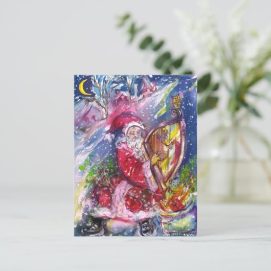 SANTA CLAUS SPEELT HARP IN HET MOONLIGHT FEESTDAGENKAART (Staand voorkant)