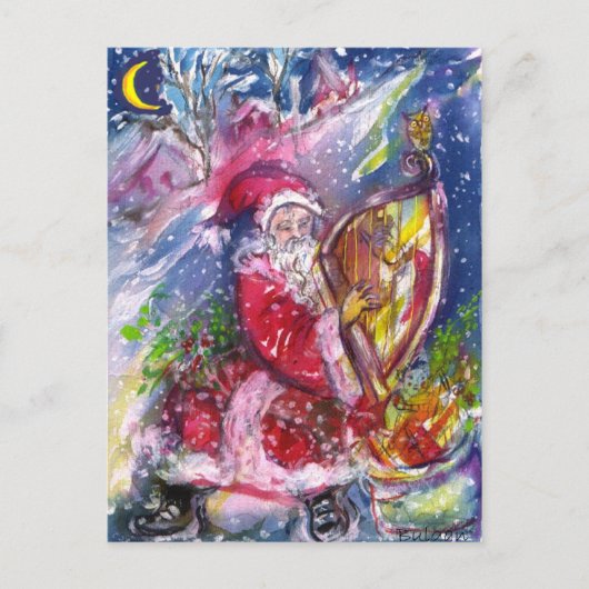 SANTA CLAUS SPEELT HARP IN HET MOONLIGHT FEESTDAGENKAART (Voorkant)