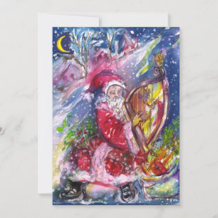 SANTA CLAUS SPEELT HARP IN HET MOONLIGHT FEESTDAGENKAART