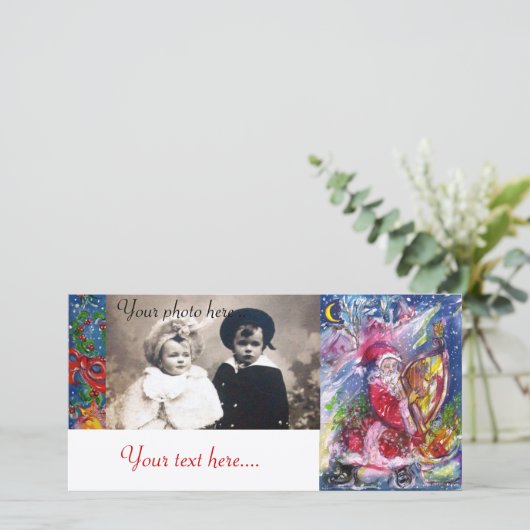 SANTA CLAUS SPEELT HARP IN HET MOONLIGHT FEESTDAGENKAART (Staand voorkant)