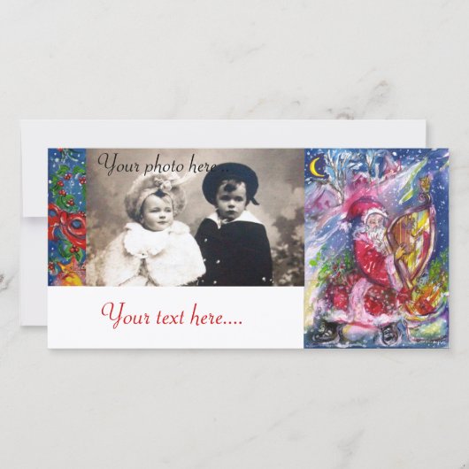 SANTA CLAUS SPEELT HARP IN HET MOONLIGHT FEESTDAGENKAART (Voorkant)