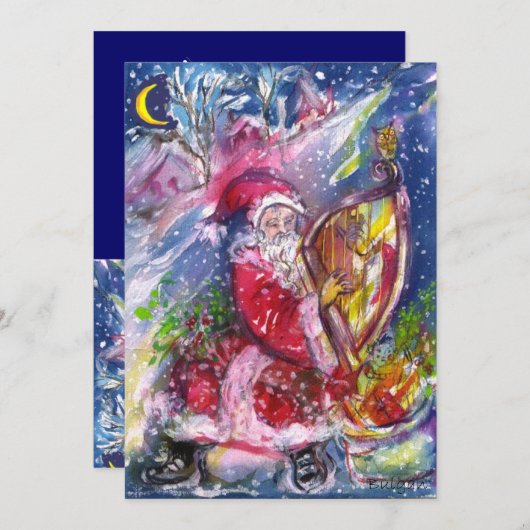 SANTA CLAUS SPEELT HARP IN HET MOONLIGHT FEESTDAGENKAART (Voorkant / Achterkant)