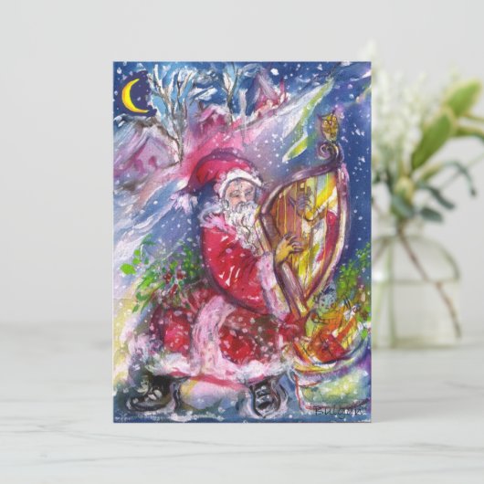 SANTA CLAUS SPEELT HARP IN HET MOONLIGHT FEESTDAGENKAART (Staand voorkant)
