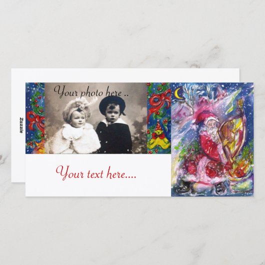 SANTA CLAUS SPEELT HARP IN HET MOONLIGHT FEESTDAGENKAART (Voorkant / Achterkant)