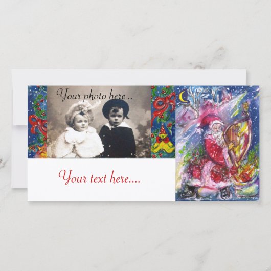 SANTA CLAUS SPEELT HARP IN HET MOONLIGHT FEESTDAGENKAART (Voorkant)