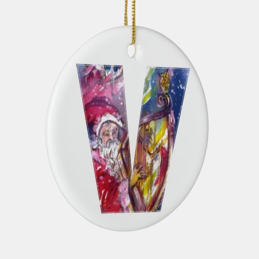 SANTA CLAUS SPEELT HARP IN HET MOONLIGHT KERAMISCH ORNAMENT (Rechts)
