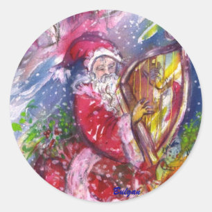 SANTA CLAUS SPEELT HARP IN HET MOONLIGHT RONDE STICKER