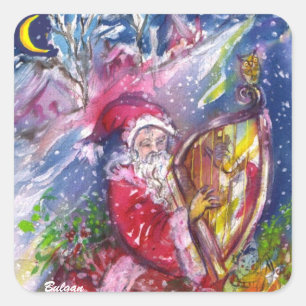 SANTA CLAUS SPEELT HARP IN HET MOONLIGHT VIERKANTE STICKER