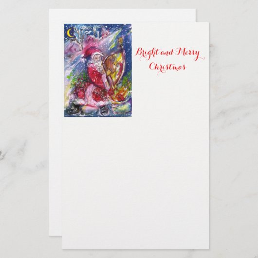 SANTA CLAUS SPEELT HARP IN MOONLIGHT kerst Briefpapier (Voorkant / Achterkant)