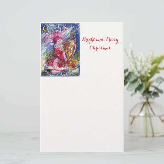 SANTA CLAUS SPEELT HARP IN MOONLIGHT kerst Briefpapier (Staand voorkant)