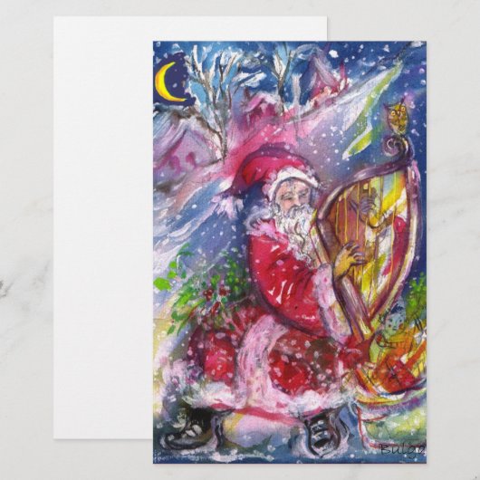 SANTA CLAUS SPEELT HARP IN MOONLIGHT kerst Briefpapier (Voorkant / Achterkant)