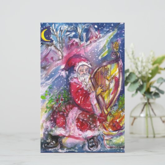 SANTA CLAUS SPEELT HARP IN MOONLIGHT kerst Briefpapier (Staand voorkant)