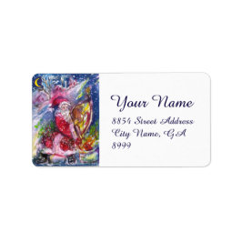 SANTA CLAUS SPEELT HARP IN MOONLIGHT kerst Etiket