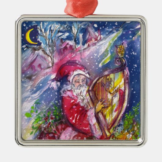 SANTA CLAUS SPEELT HARP IN MOONLIGHT kerst Metalen Ornament (Voorkant)