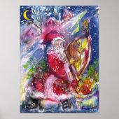 SANTA CLAUS SPEELT HARP IN MOONLIGHT kerst Poster (Voorkant)
