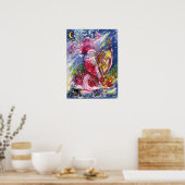 SANTA CLAUS SPEELT HARP IN MOONLIGHT kerst Poster (Keuken)