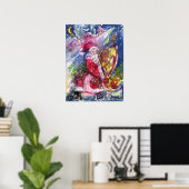 SANTA CLAUS SPEELT HARP IN MOONLIGHT kerst Poster (Thuiskantoor)