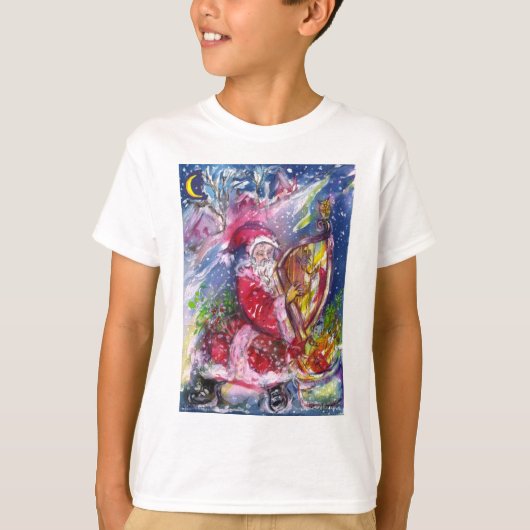 SANTA CLAUS SPEELT HARP IN MOONLIGHT kerst T-shirt (Voorkant)