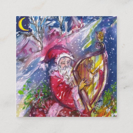SANTA CLAUS SPEELT HARP IN MOONLIGHT kerst Vierkante Visitekaartje (Achterkant)