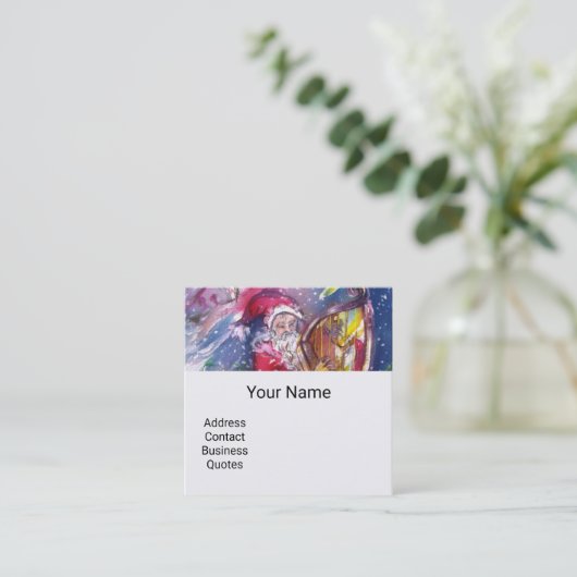 SANTA CLAUS SPEELT HARP IN MOONLIGHT kerst Vierkante Visitekaartje (Staand voorkant)