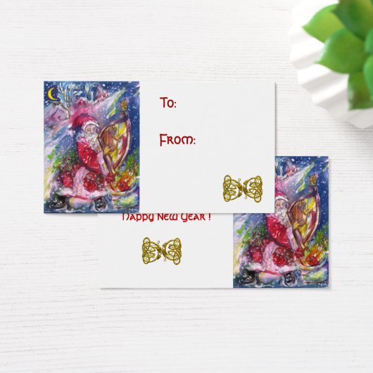 SANTA CLAUS SPEELT HARP IN MOONLIGHT kerst Visitekaartjes (Bureau)