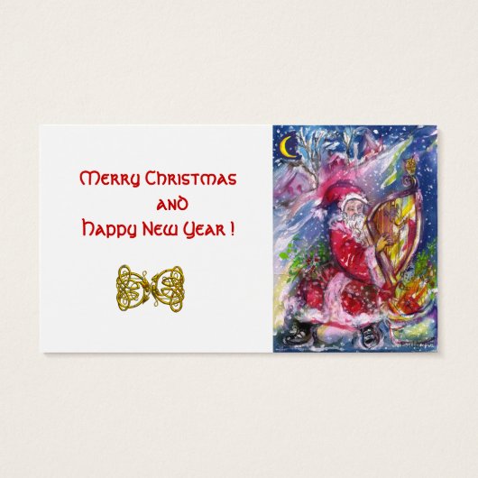 SANTA CLAUS SPEELT HARP IN MOONLIGHT kerst Visitekaartjes (Achterkant)