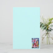 SANTA CLAUS SPEELT HARP Kerstnacht Blauwgroen blau Briefpapier (Staand voorkant)