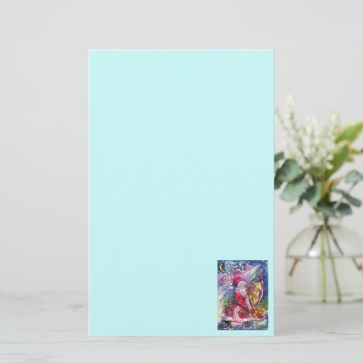 SANTA CLAUS SPEELT HARP Kerstnacht Blauwgroen blau Briefpapier (Staand voorkant)