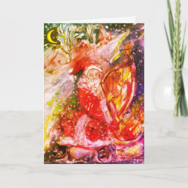 SANTA CLAUS SPEELT HARP Musical Kerstnacht Feestdagen Kaart